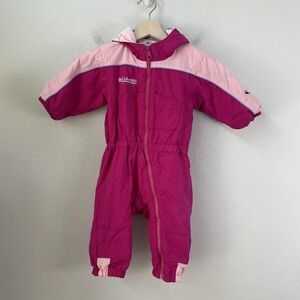 Vintage Columbia Sportswear Snowsuit Girls 2T Pink Hooded Fleece Lined Ski Snow